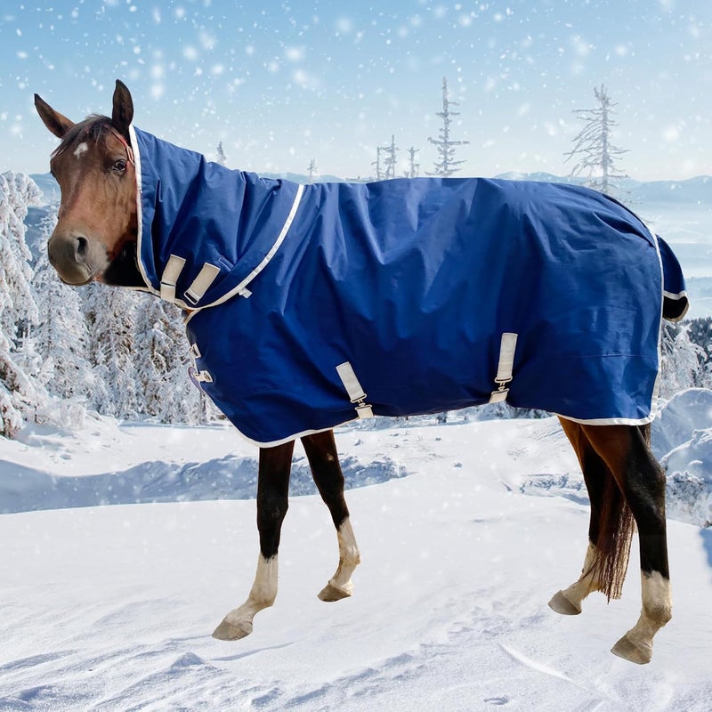 Jranter 1200D Winter Waterproof Horse Trunout Blanket, 280g Warm Cotton Filling Liner with Turnout Neck Cover Detachable, Medium Weight Waterproof Horse Blanket (Back Length 72 inch / 135 CM) - Image 1